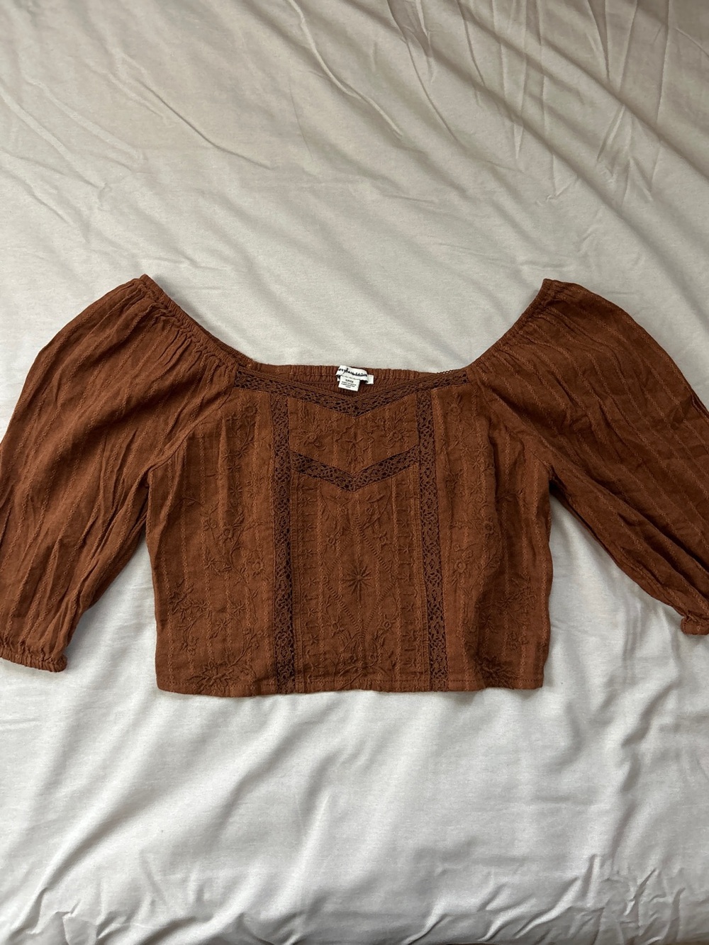 Women’s Brown Cropped Top with Lace Detail